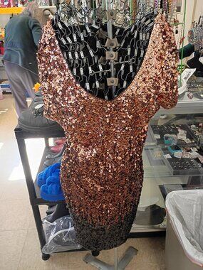 Maner Two Tone Golden Sequin Cocktail Evening Dress size 2x Christmas New Year's